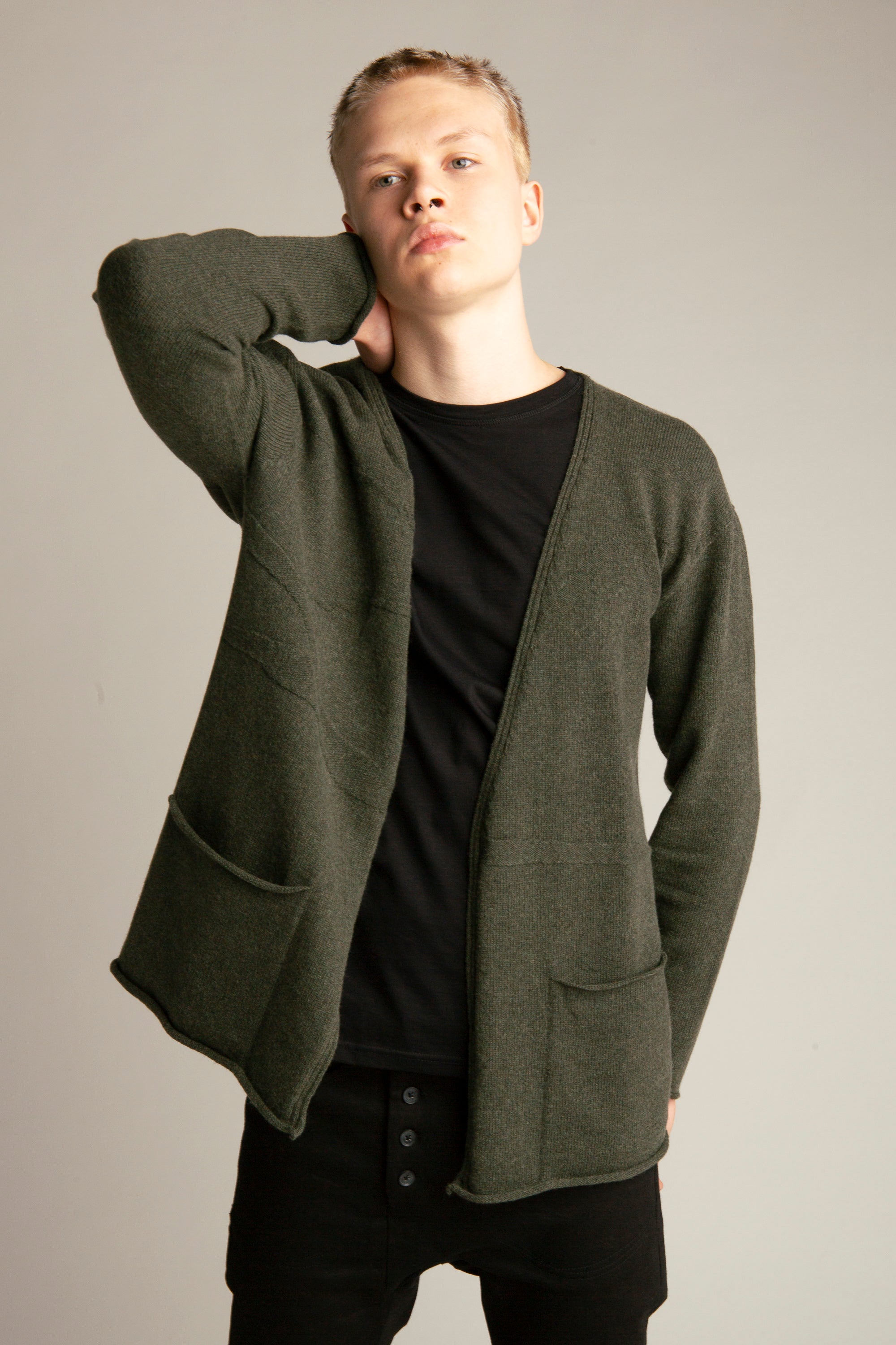 Mens olive green on sale cardigan