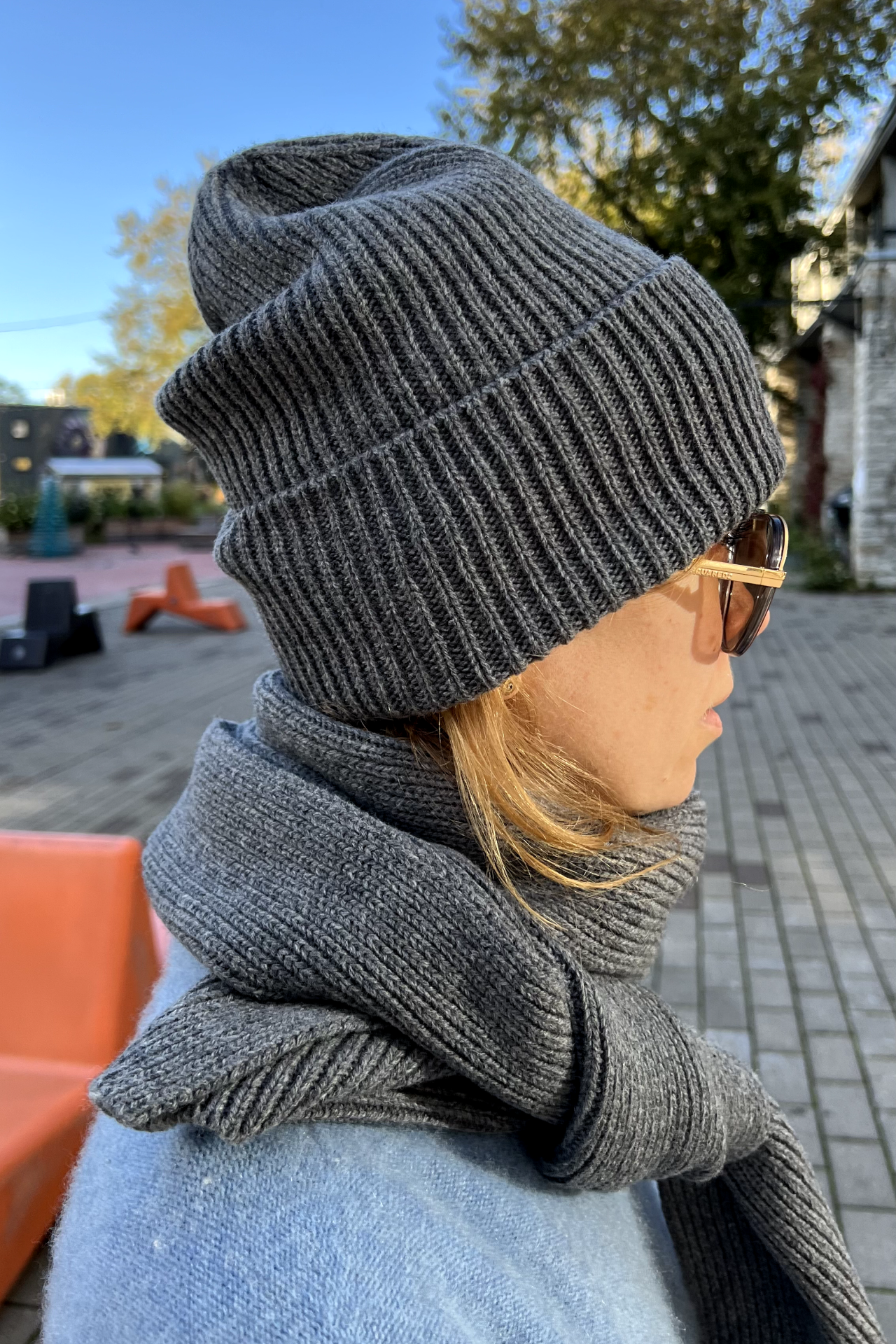 Seamless Unisex Wool Hat & Scarf Set | Grey