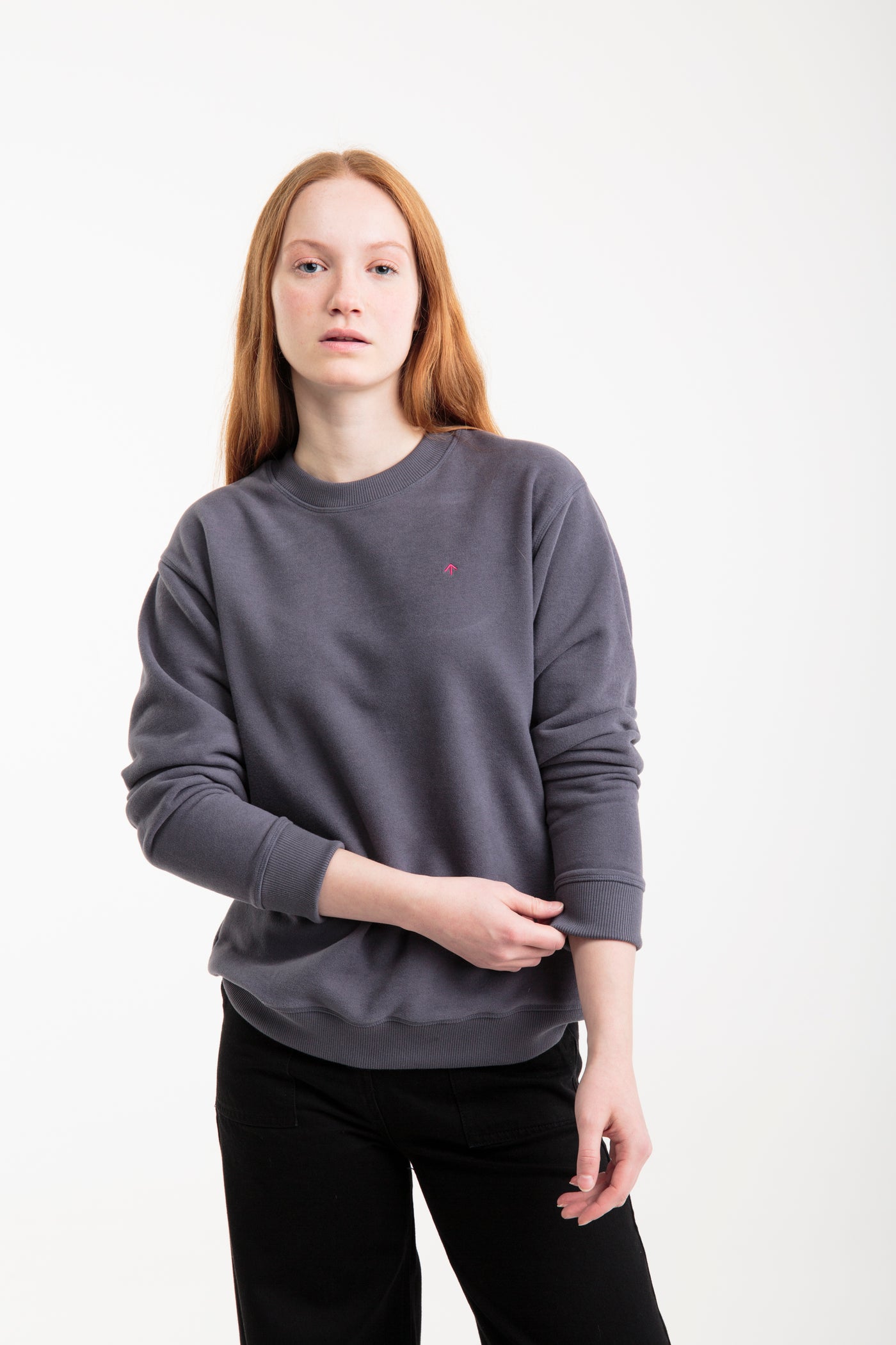 Basic sweatshirt with arrow embroidery for women | Grey