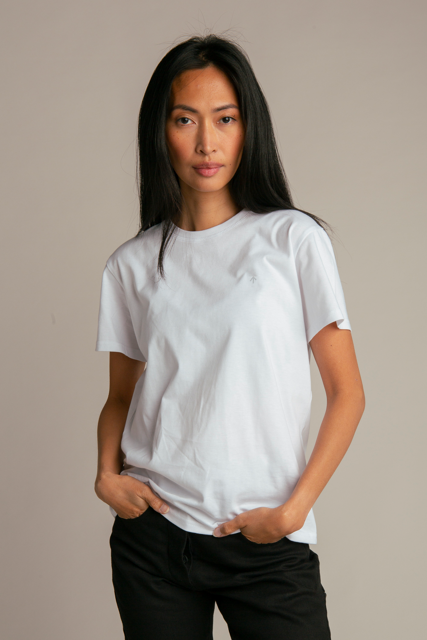 Basic-T-Shirt mit Pfeil-Stickerei für Damen | Weiß, Weiß