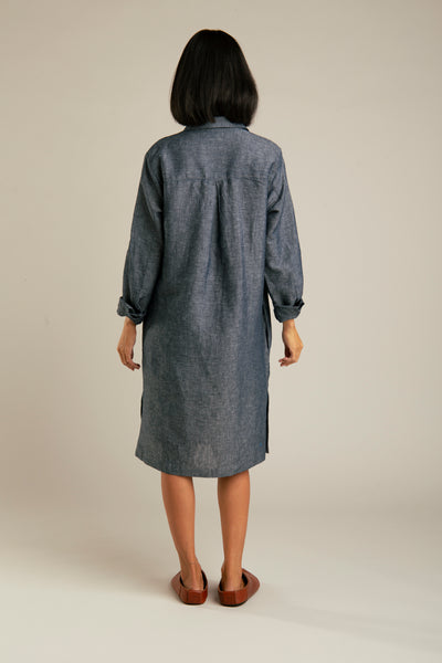 Denim Linen Dress | Blue