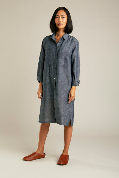 Denim Linen Dress | Blue