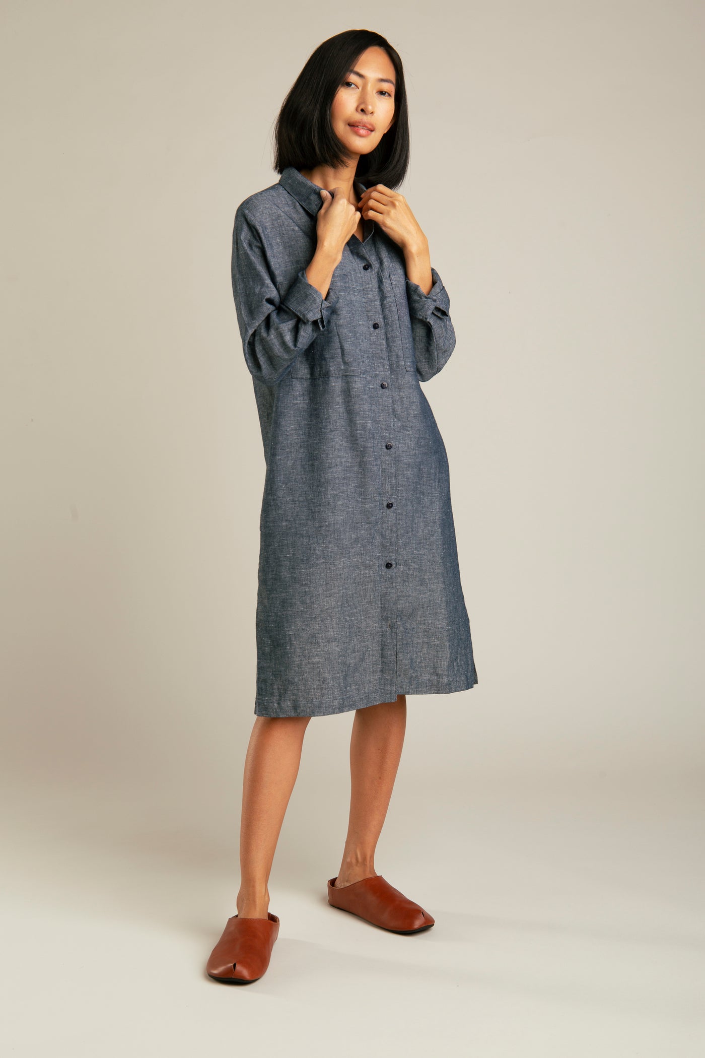 Denim Linen Dress | Blue