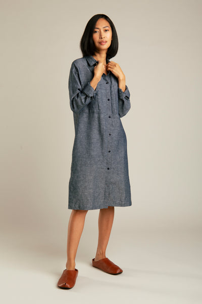 Denim Linen Dress | Blue