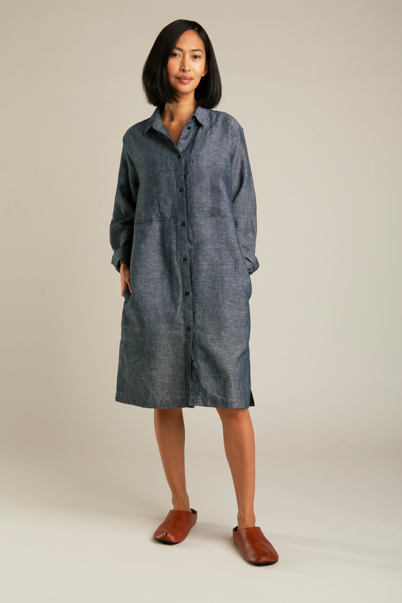 Denim Linen Dress | Blue