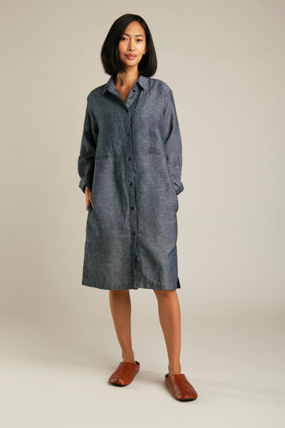 Denim Linen Dress | Blue