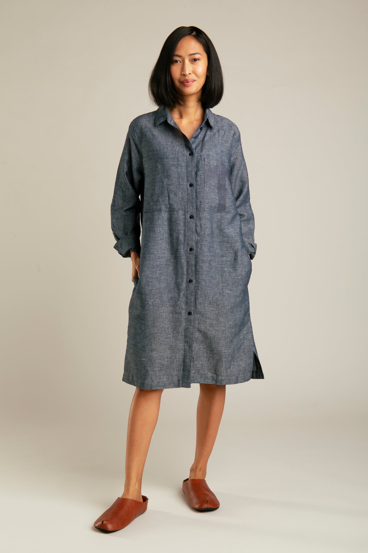 Denim Linen Dress | Blue