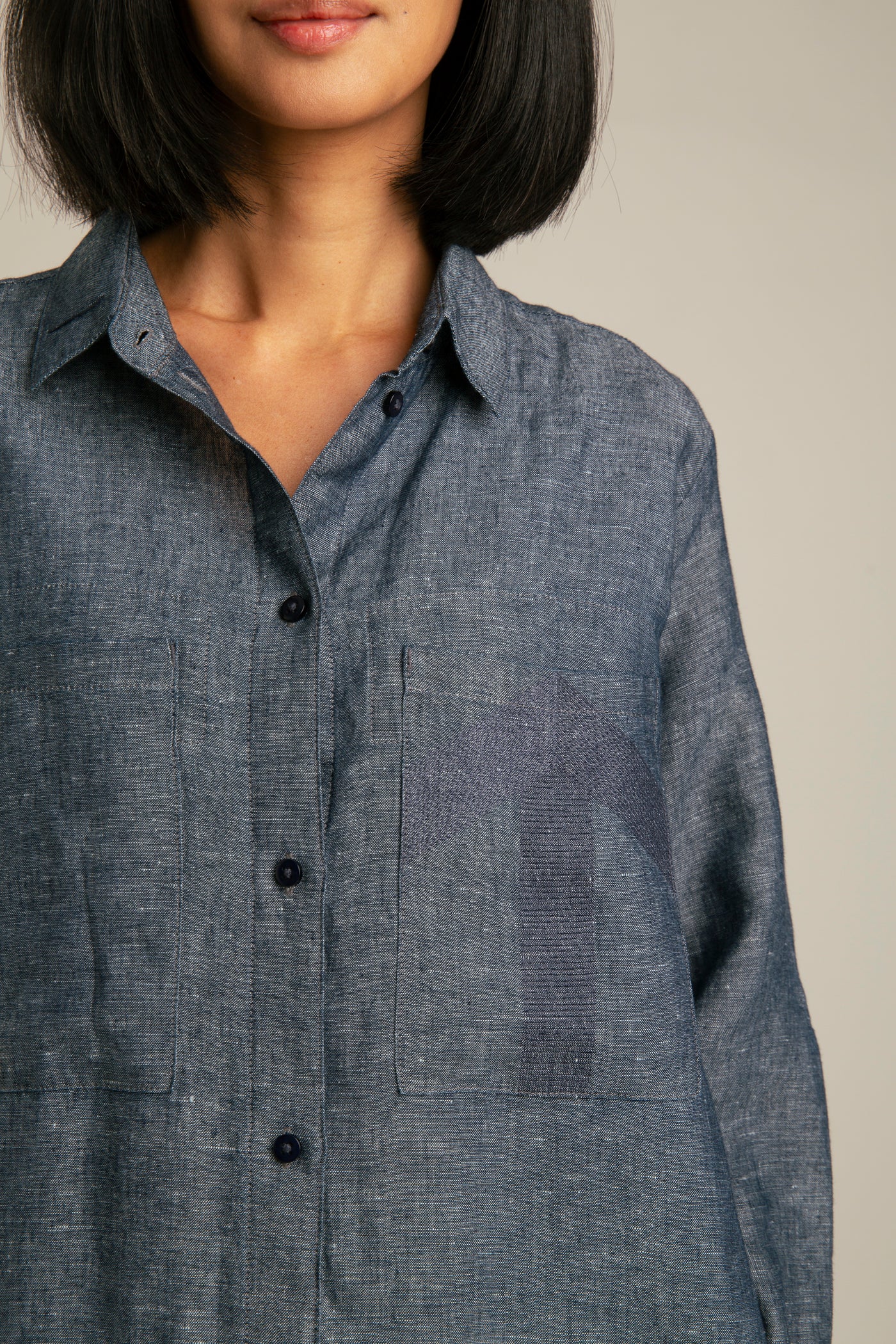 Denim Linen Dress | Blue