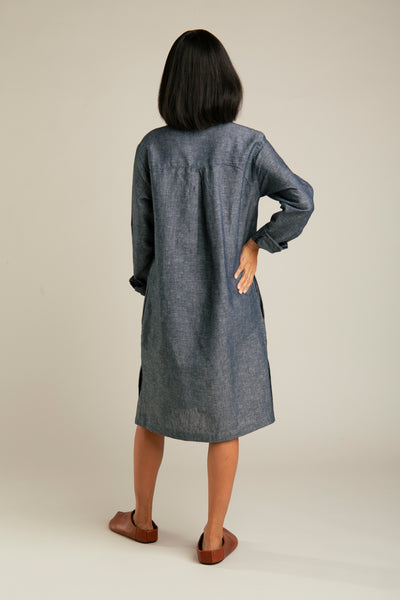 Denim Linen Dress | Blue